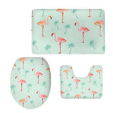 Maxbell Non-Slip Flamingo Print Bathroom Pedestal Lid Mat Toilet Rug Set 5