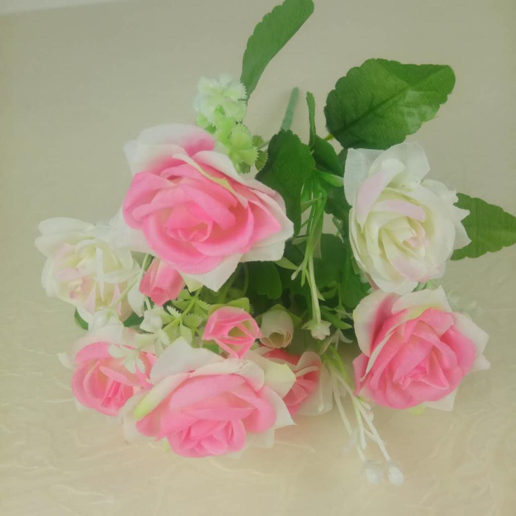 Maxbell 2 Piece Artificial Silk Rose Flower Bouquet Plant Wedding Decor Pink