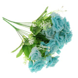 Maxbell 2 Piece Artificial Silk Rose Flower Bouquet Plant Wedding Decor Blue