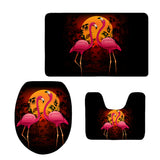 Maxbell Non-Slip Flamingo Print Bathroom Pedestal Lid Mat Toilet Rug Set 2