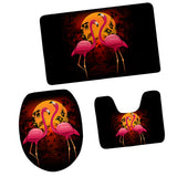 Maxbell Non-Slip Flamingo Print Bathroom Pedestal Lid Mat Toilet Rug Set 2