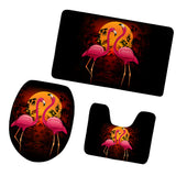 Maxbell Non-Slip Flamingo Print Bathroom Pedestal Lid Mat Toilet Rug Set 2