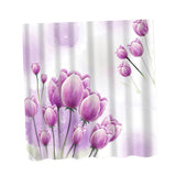 Maxbell Shower Curtain Bathroom Polyester Panel with 12 Hooks Set Purple Tulip