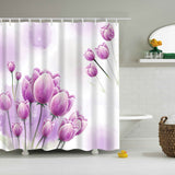 Maxbell Shower Curtain Bathroom Polyester Panel with 12 Hooks Set Purple Tulip