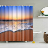 Maxbell Shower Curtain Bathroom Polyester Panel with 12 Hooks Set Sea Sunset