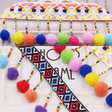 Maxbell 1 Yard 65mm Beaded Pom Pom Bobble Trim Ball Tassel Braid Fringe Ribbon Craft