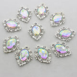 Maxbell 10pcs Oval Flatback Acrylic Crystal Rhinestone Button DIY Craft Sliver AB