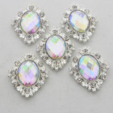 Maxbell 10pcs Oval Flatback Acrylic Crystal Rhinestone Button DIY Craft Sliver AB