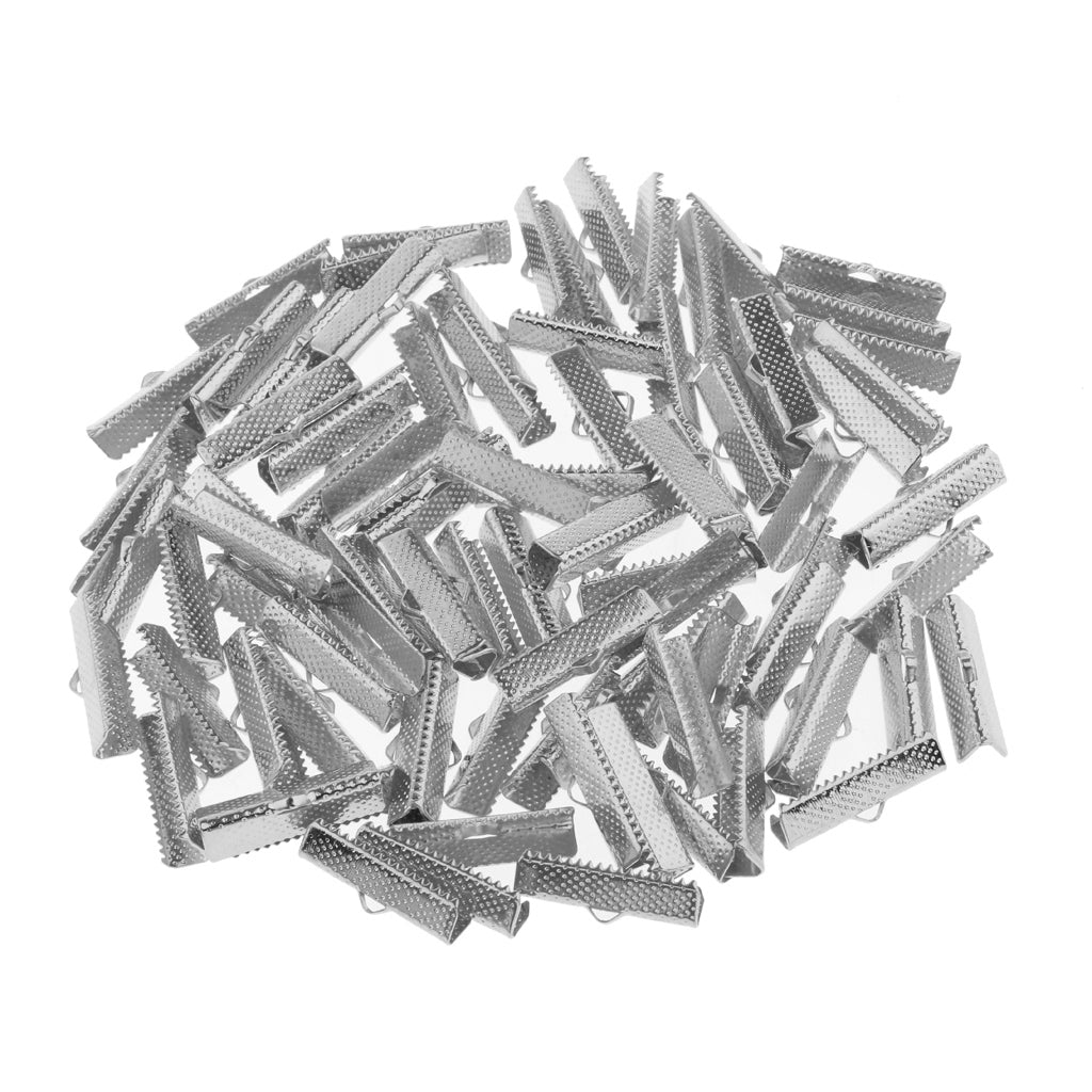 Maxbell 100pcs Clamp Cord Crimp End Cap Tip Bracelet Connectors 25mm Dull Sliver