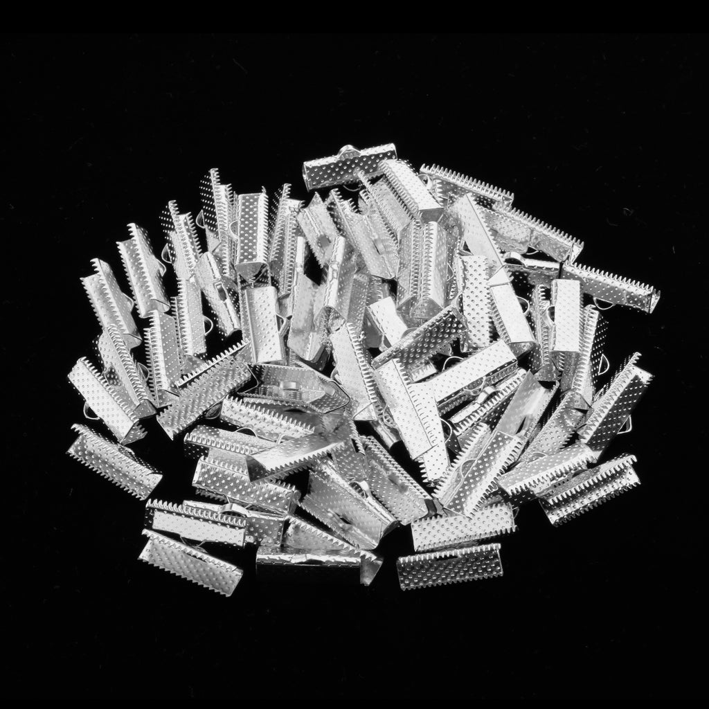 Maxbell 100pcs Clamp Cord Crimp End Cap Tip Bracelet Connectors 20mm Sliver