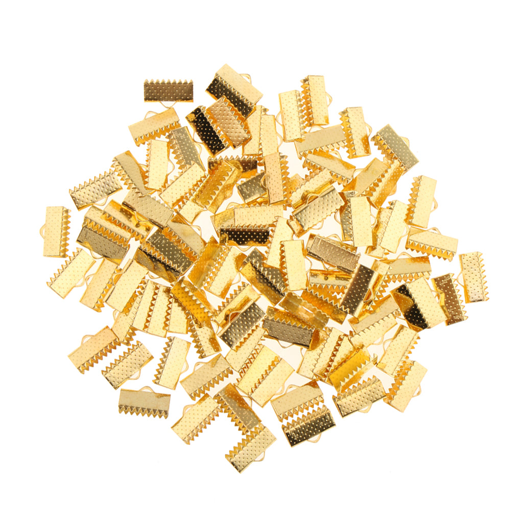 Maxbell 100pcs Clamp Cord Crimp End Cap Tip Bracelet Connectors 13mm Gold