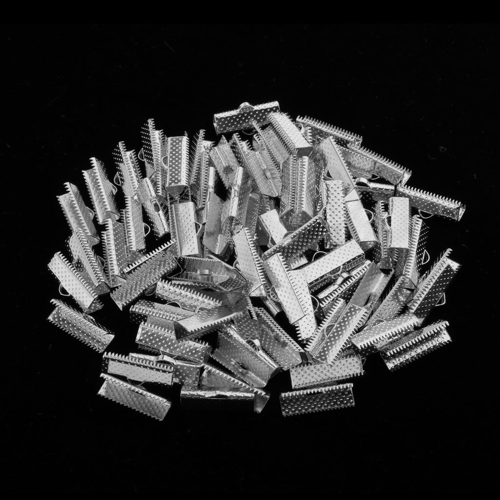 Maxbell 100pcs Clamp Cord Crimp End Cap Tip Bracelet Connectors 20mm Dull Sliver