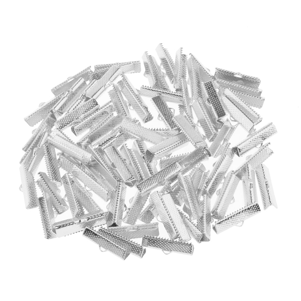 Maxbell 100pcs Clamp Cord Crimp End Cap Tip Bracelet Connectors 25mm Sliver