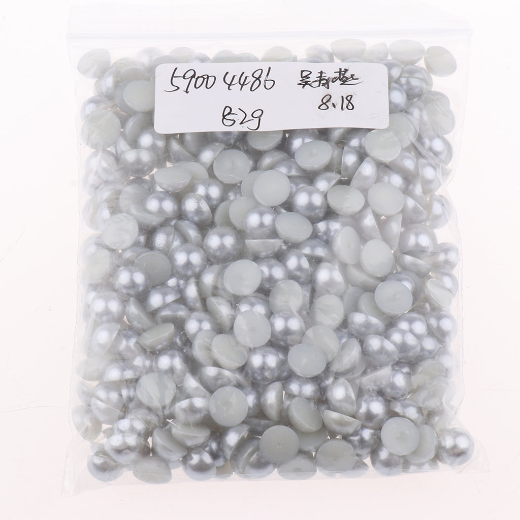 Maxbell 500 Pieces Half Round Flatback Pearl Embellishment for Nair Art Grey 8mm