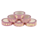 Maxbell 6 Pieces Washi Masking Tape Adhesive Decorative Tape for Scrapbooking Pink