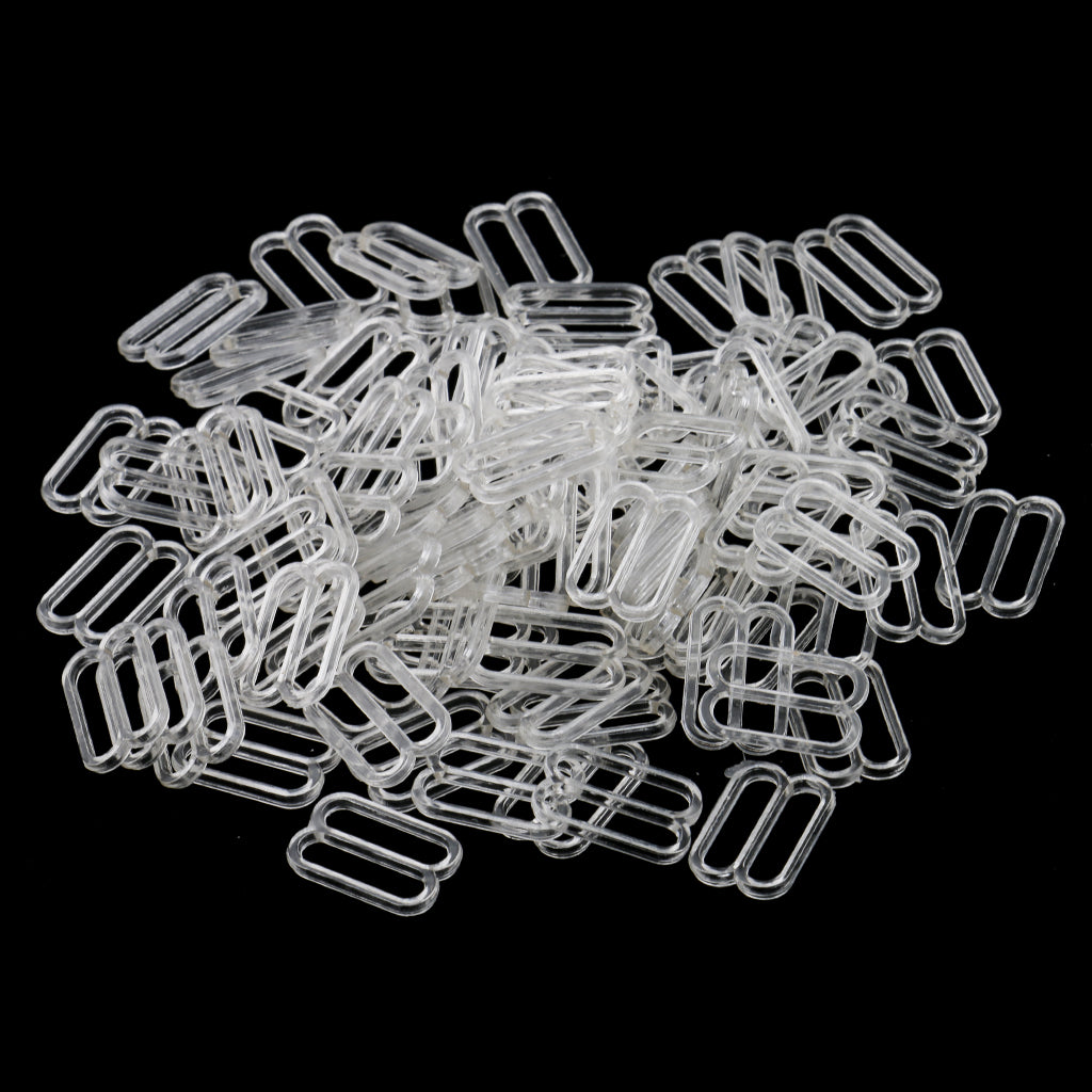 Maxbell 100 Pieces Plastic Bra Lingerie Strap Clips Hook Slider Buckle 15mm Clear
