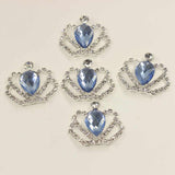 Maxbell 5 Pieces Crown Shape Crystal Wedding Flatback Embellishment Light blue