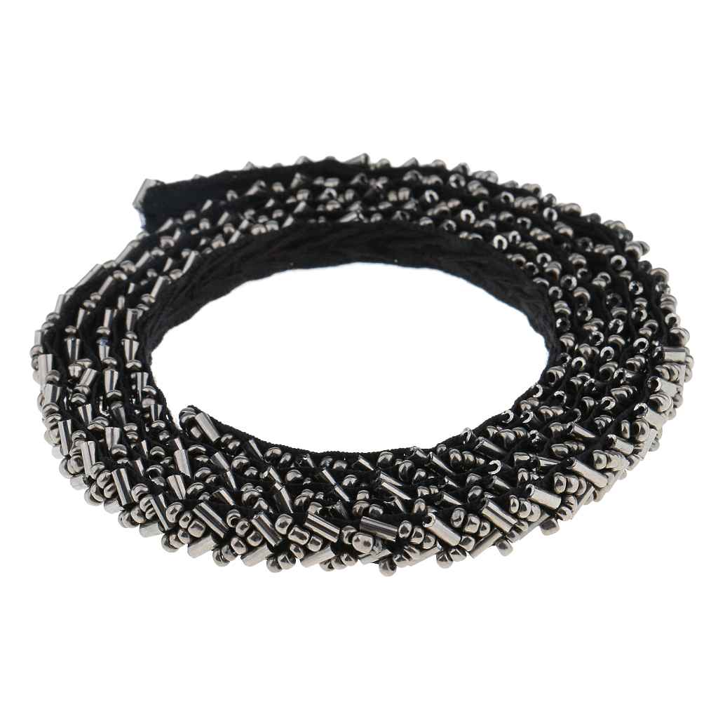 Maxbell 0.9 Meters Glass Beads Beaded Chain Ribbon Trim Sewing Applique 0.8cm Gray