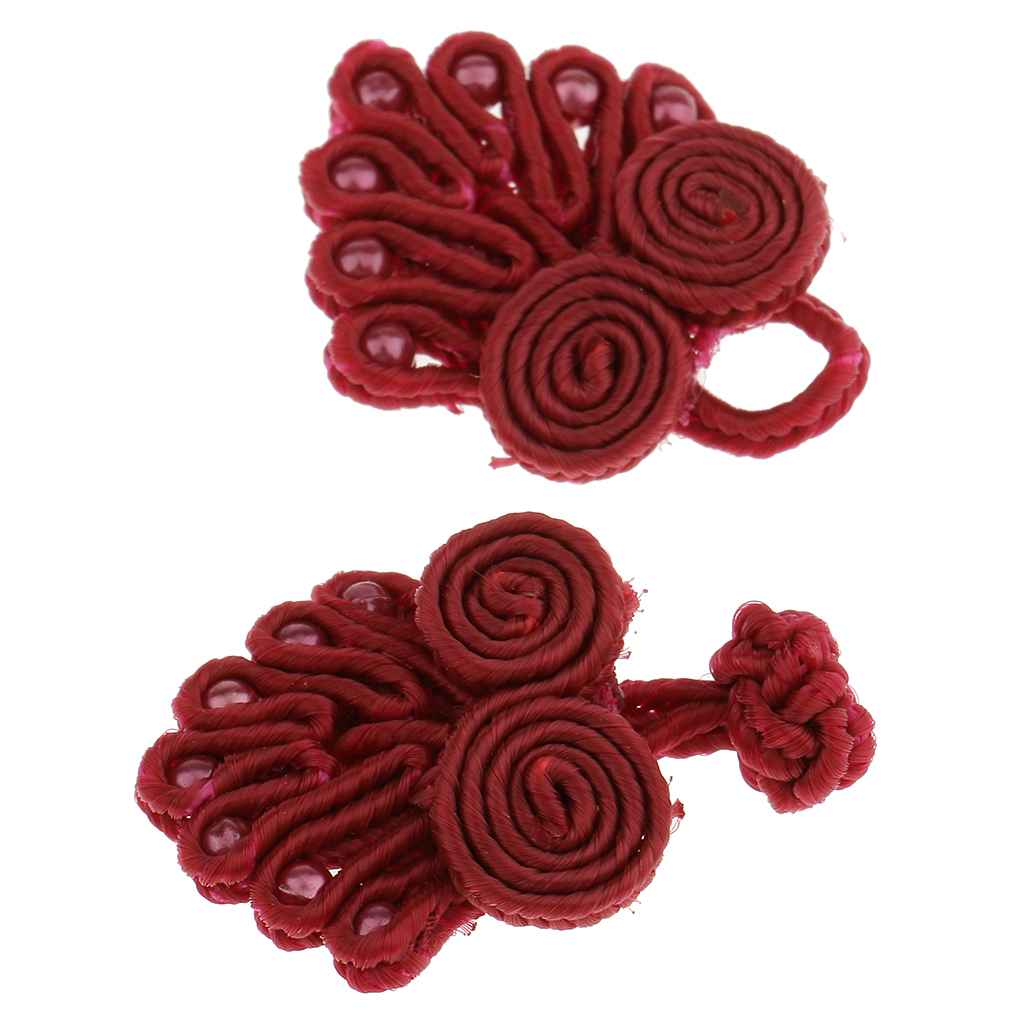 Maxbell 20 Pairs Chinese Knot Frog Buttons with Beads for Cheongsam Wine red