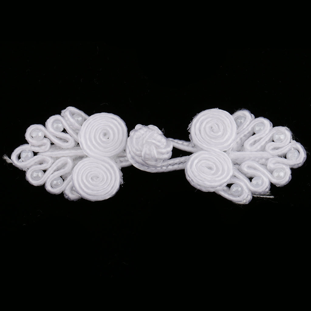 Maxbell 20 Pairs Chinese Knot Frog Buttons with Beads for Cheongsam White