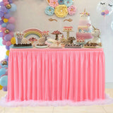 Maxbell Pink Table Skirt Tulle Tutu for Rectangle or Round Table 9 ft x 30 in