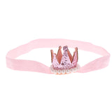 Maxbell Crystal Baby Crown Headband Pearl Tiara Birthday Decor Photo Prop Light Pink