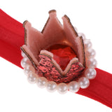 Maxbell Crystal Baby Crown Headband Pearl Tiara Birthday Decor Photo Prop Red