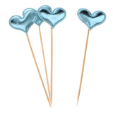 Maxbell 20 Pieces Toothpick Leather Heart Cupcake Picks Birthday Topper Light Blue