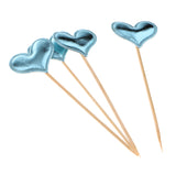 Maxbell 20 Pieces Toothpick Leather Heart Cupcake Picks Birthday Topper Light Blue