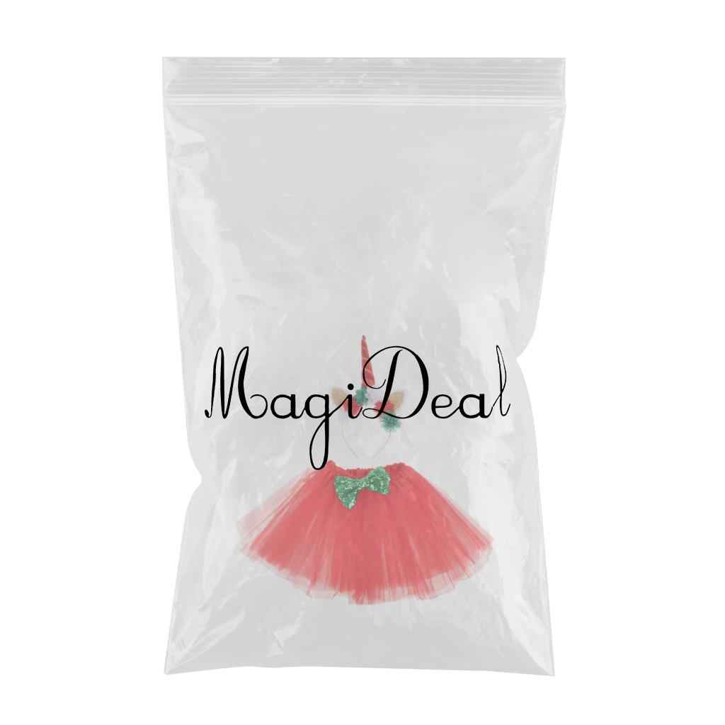 Maxbell 2 Pieces Girls Tutu Skirt Dress Unicorn Flower Headband Set Red