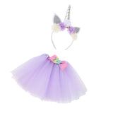 Maxbell 2 Pieces Girls Tutu Skirt Dress Unicorn Flower Headband Set Light Purple