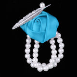 Maxbell Artificial Bridal Wrist Pearls Corsage Hand Flowers Bracelets Azure