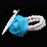 Maxbell Artificial Bridal Wrist Pearls Corsage Hand Flowers Bracelets Azure