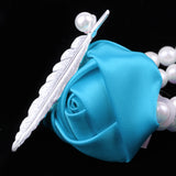 Maxbell Artificial Bridal Wrist Pearls Corsage Hand Flowers Bracelets Azure