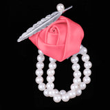 Maxbell Artificial Bridal Wrist Pearls Corsage Hand Flowers Bracelets Watermelon Red