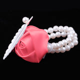 Maxbell Artificial Bridal Wrist Pearls Corsage Hand Flowers Bracelets Watermelon Red