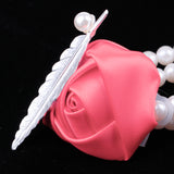 Maxbell Artificial Bridal Wrist Pearls Corsage Hand Flowers Bracelets Watermelon Red