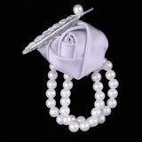 Maxbell Artificial Bridal Wrist Pearls Corsage Hand Flowers Bracelets Light Gray