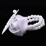 Maxbell Artificial Bridal Wrist Pearls Corsage Hand Flowers Bracelets Light Gray