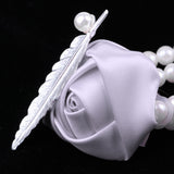 Maxbell Artificial Bridal Wrist Pearls Corsage Hand Flowers Bracelets Light Gray