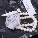 Maxbell Artificial Bridal Wrist Pearls Corsage Hand Flowers Bracelets Light Gray