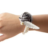 Maxbell Artificial Bridal Wrist Pearls Corsage Hand Flowers Bracelets Dark Grey