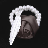 Maxbell Artificial Bridal Wrist Pearls Corsage Hand Flowers Bracelets Dark Grey