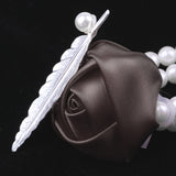 Maxbell Artificial Bridal Wrist Pearls Corsage Hand Flowers Bracelets Dark Grey