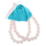 Maxbell Artificial Bridal Wrist Pearls Corsage Hand Flowers Bracelets Lake Blue