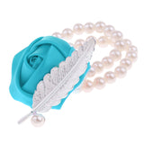 Maxbell Artificial Bridal Wrist Pearls Corsage Hand Flowers Bracelets Lake Blue