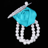 Maxbell Artificial Bridal Wrist Pearls Corsage Hand Flowers Bracelets Lake Blue