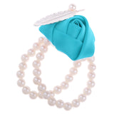 Maxbell Artificial Bridal Wrist Pearls Corsage Hand Flowers Bracelets Lake Blue