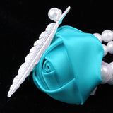 Maxbell Artificial Bridal Wrist Pearls Corsage Hand Flowers Bracelets Lake Blue