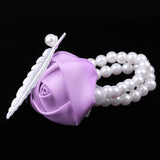 Maxbell Artificial Bridal Wrist Pearls Corsage Hand Flowers Bracelets Lilac